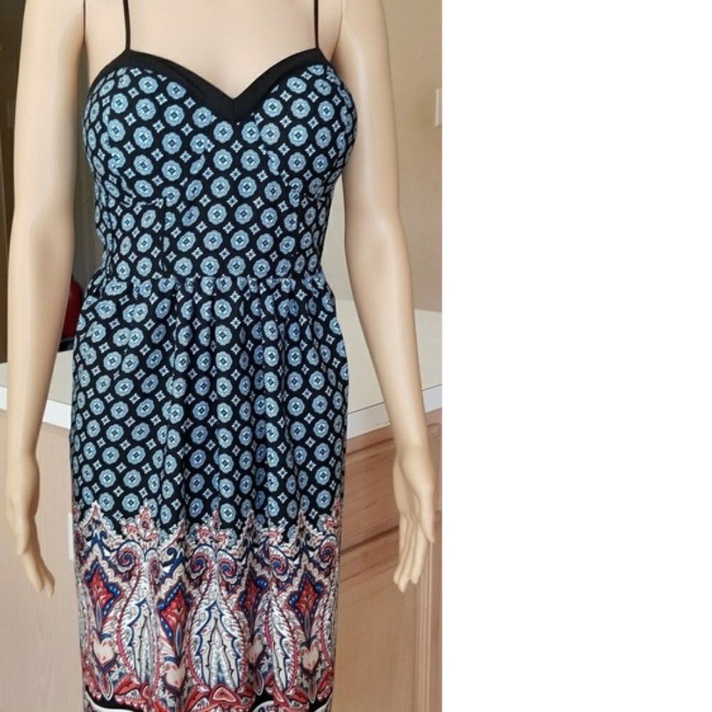 Blue Print Summer Dress Spaghetti Strap Sz XXL